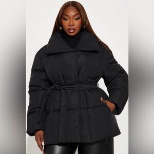 Fashion Nova Sleek Black Belted Puffer Jacket